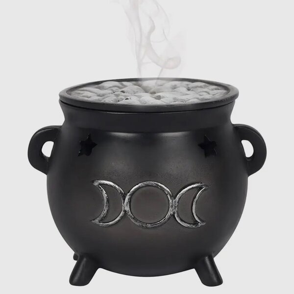 Triple Moon Cauldron Incense Cone Holder