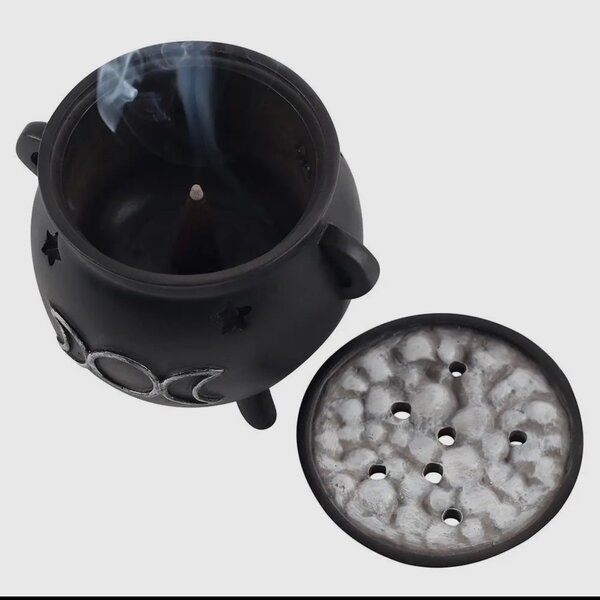 Triple Moon Cauldron Incense Cone Holder