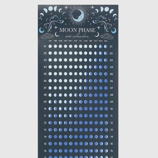 Moon Phase Calendar 2026 Poster 12" x 8.5"