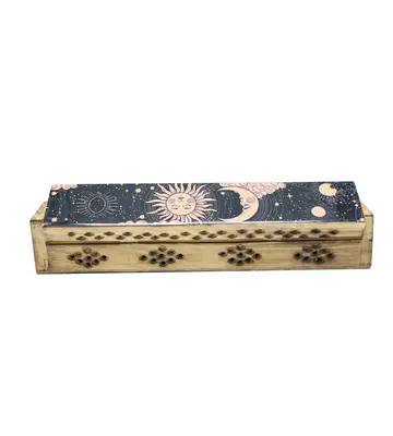 Wooden incense box 12"- Sun & Moon