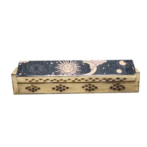 Wooden incense box 12"- Sun & Moon
