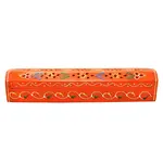 Orange hand painted wooden incense box 12"