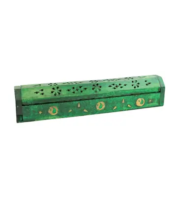 Wooden incense burner box 12" GREEN
