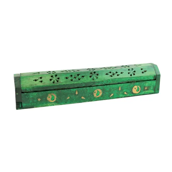 Wooden incense burner box 12" GREEN