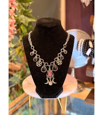 Black Onyx and Amethyst Triple Moon Necklace by Penny Cabot