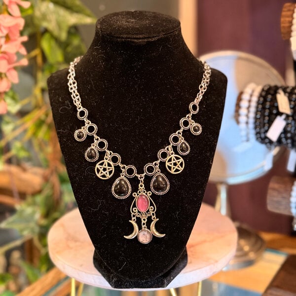 Black Onyx and Amethyst Triple Moon Necklace by Penny Cabot