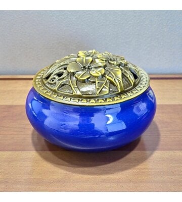 Royal Blue Ceramic Incense Burner Bowl with Lid – 3.75”
