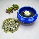 Royal Blue Ceramic Incense Burner Bowl with Lid – 3.75”