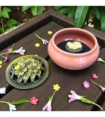 Burgundy Pink Ceramic Incense Burner Bowl with Floral Lid – 3.75”