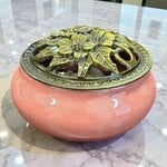 Burgundy Pink Ceramic Incense Burner Bowl with Floral Lid – 3.75”