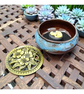 Ocean Design Ceramic Incense Burner Bowl with Lid – 3.75”