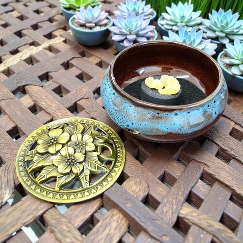 Ocean Design Ceramic Incense Burner Bowl with Lid – 3.75”