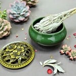 Green Ceramic Incense Burner Bowl with Floral Lid – 3.75”