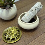 White Ceramic Incense Burner Bowl with Floral Lid – 3.75”