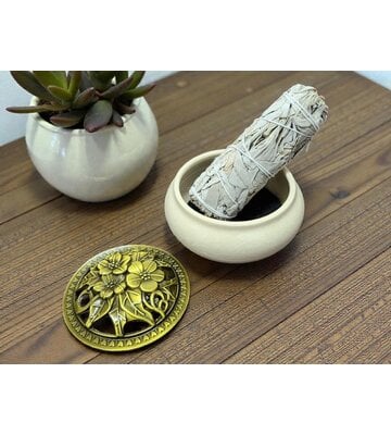 White Ceramic Incense Burner Bowl with Floral Lid – 3.75”