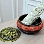 Lava Color Ceramic Incense Burner Bowl with Floral Lid – 3.75”