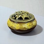 Sun Color Ceramic Incense Burner Bowl with Floral Lid – 3.75”