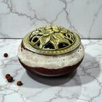 Smokey Brown Ceramic Incense Burner Bowl with Floral Lid – 3.75”