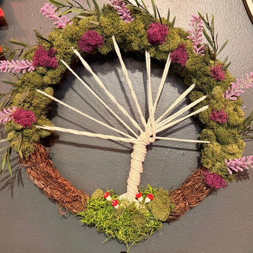 Mossy Handwoven Mushroom Tree Wreath