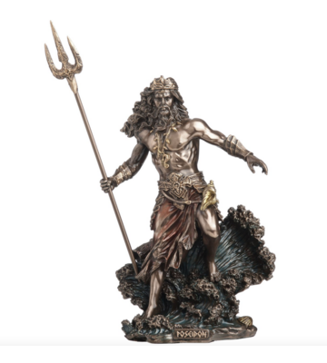 Poseidon Holding Trident Standing on Waves