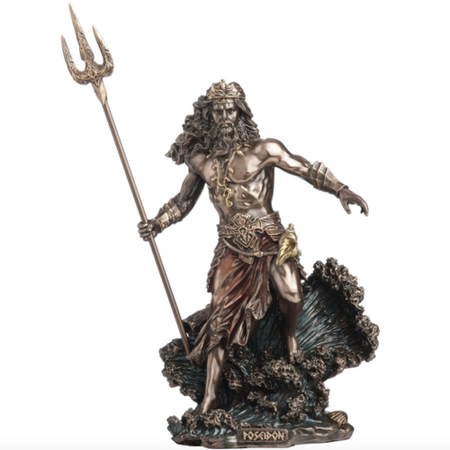 Poseidon Holding Trident Standing on Waves