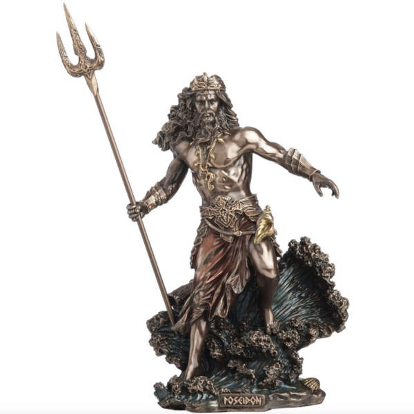 Poseidon Holding Trident Standing on Waves