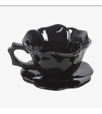 Black Rose Teacup and Saucer