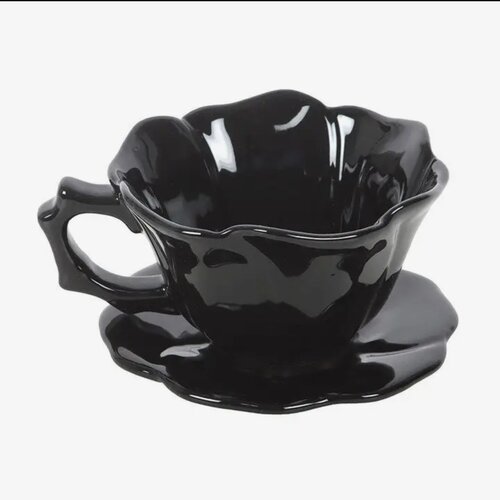 Black Rose Teacup and Saucer