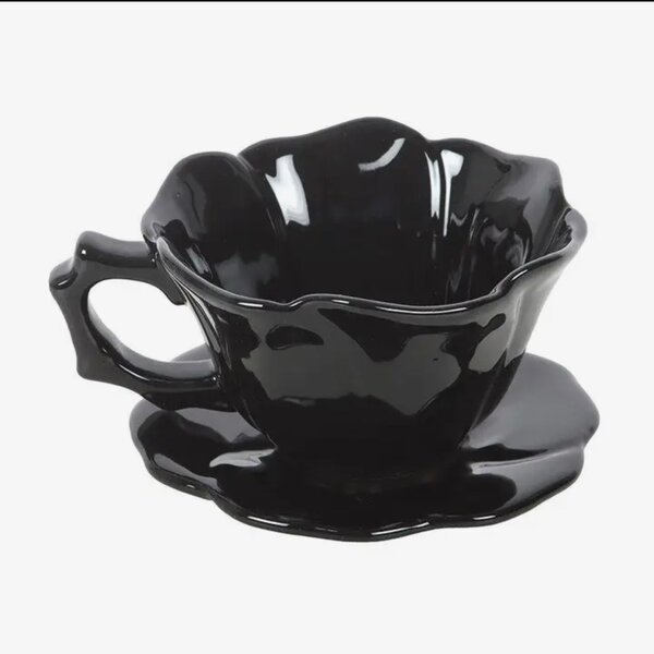 Black Rose Teacup and Saucer