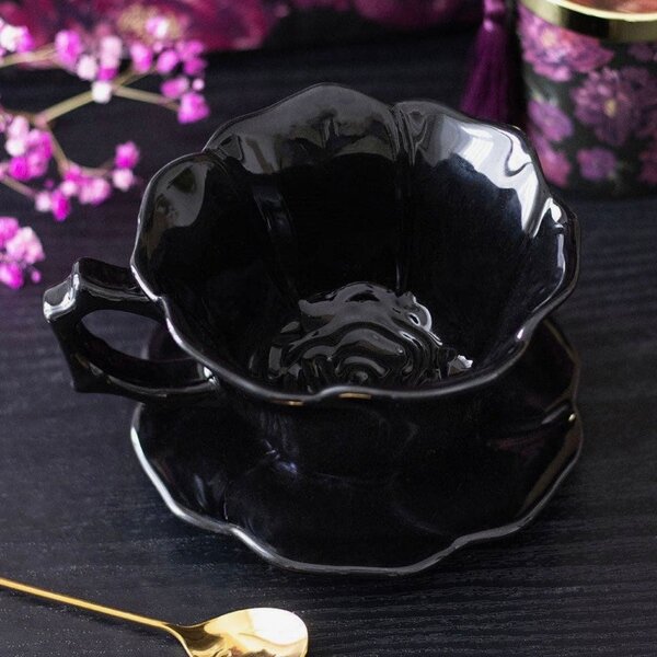 Black Rose Teacup and Saucer