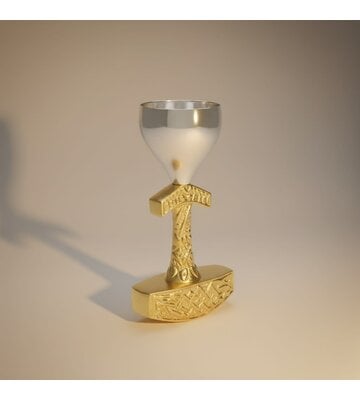 Thor Hammer Mjolnir Chalice – Silver Finish with Gold Hammer Accent 5"H x 2.5"W