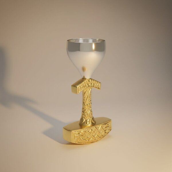 Thor Hammer Mjolnir Chalice – Silver Finish with Gold Hammer Accent 5"H x 2.5"W