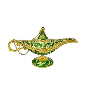 Green Small Ornate Decorative Aladdin Lamp – Metal – 6" L x 3.5" H
