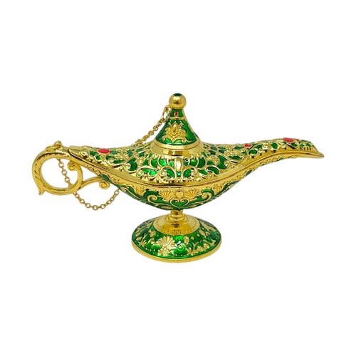 Green Small Ornate Decorative Aladdin Lamp – Metal – 6" L x 3.5" H