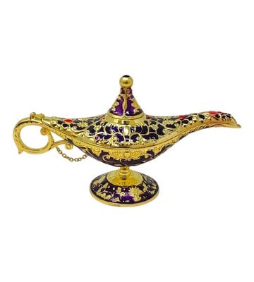 Purple Small Ornate Decorative Aladdin Lamp – Metal – 6" L x 3.5" H