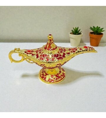 Red Small Ornate Decorative Aladdin Lamp – 6" L x 3.5" H
