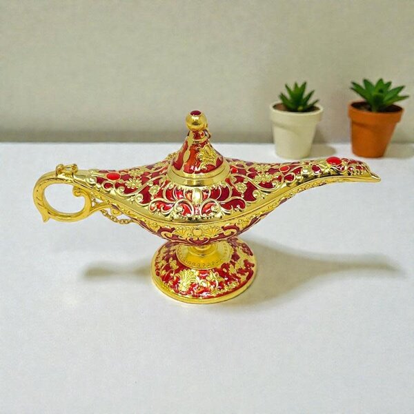 Red Small Ornate Decorative Aladdin Lamp – 6" L x 3.5" H