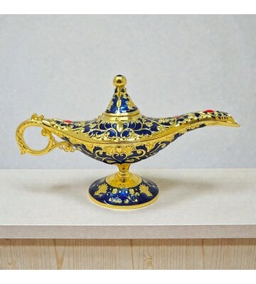 Blue Small Ornate Decorative Aladdin Lamp – Metal – 6" L x 3.5" H