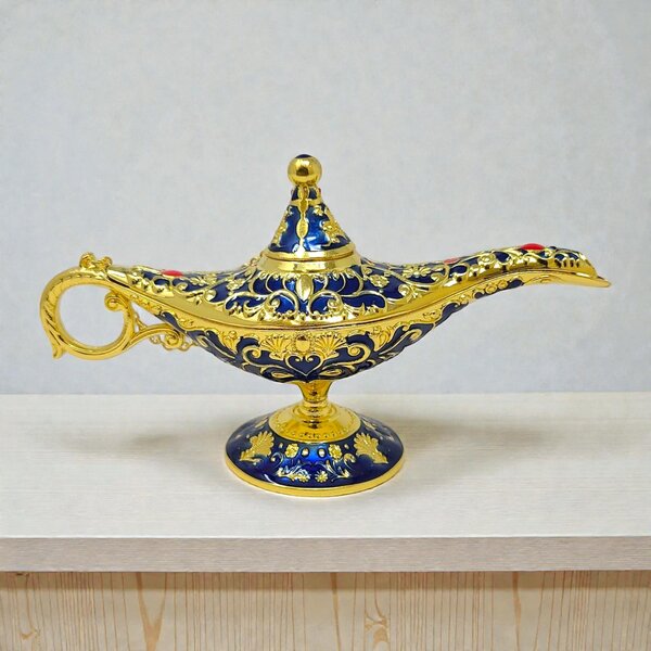 Blue Small Ornate Decorative Aladdin Lamp – Metal – 6" L x 3.5" H