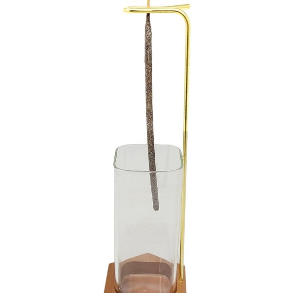 Upside Down Incense Holder with Wooden Base and Glass Ash Catcher (3.75" W x 11" H)