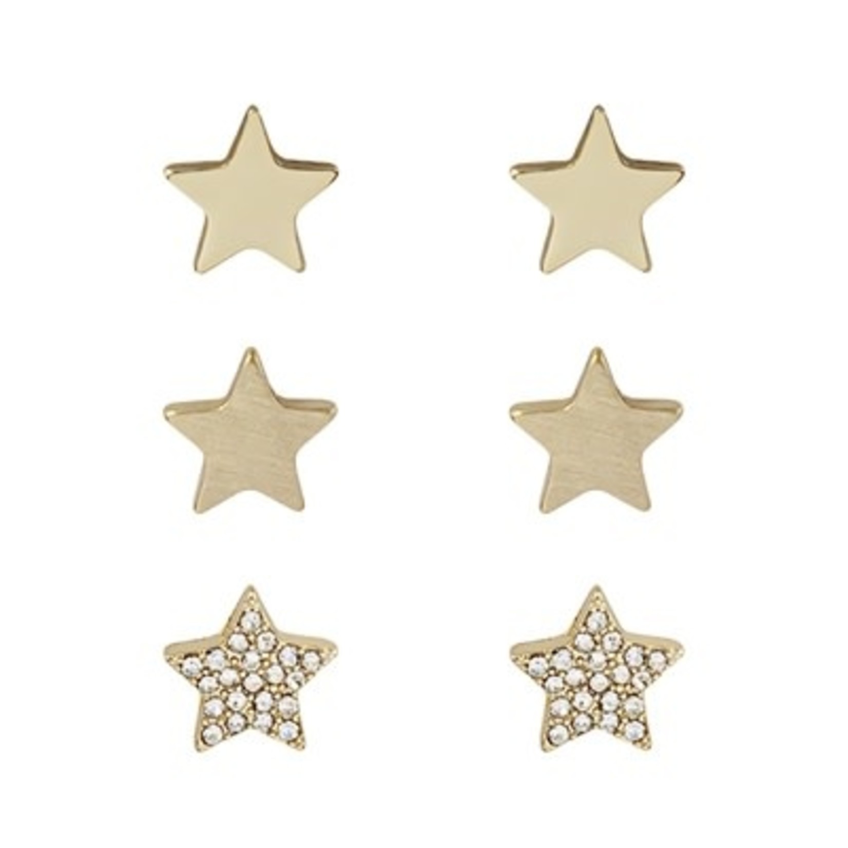 Gold Star and Rhinestone Star Set of 3 Stud Earrings