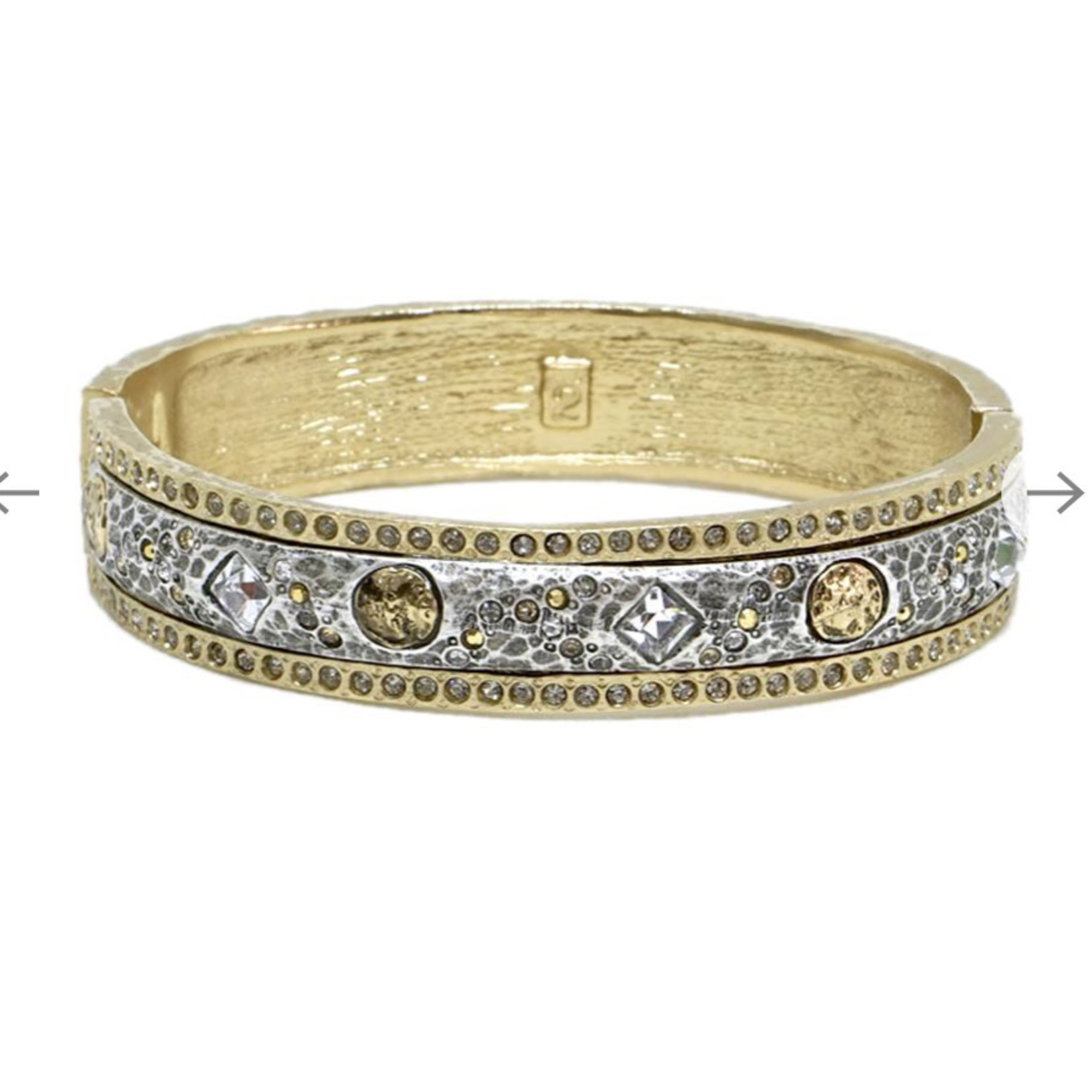 Tat2 Designs Gold Skhirat ID Bangle W/SV Insert and W Crystals Enlayed