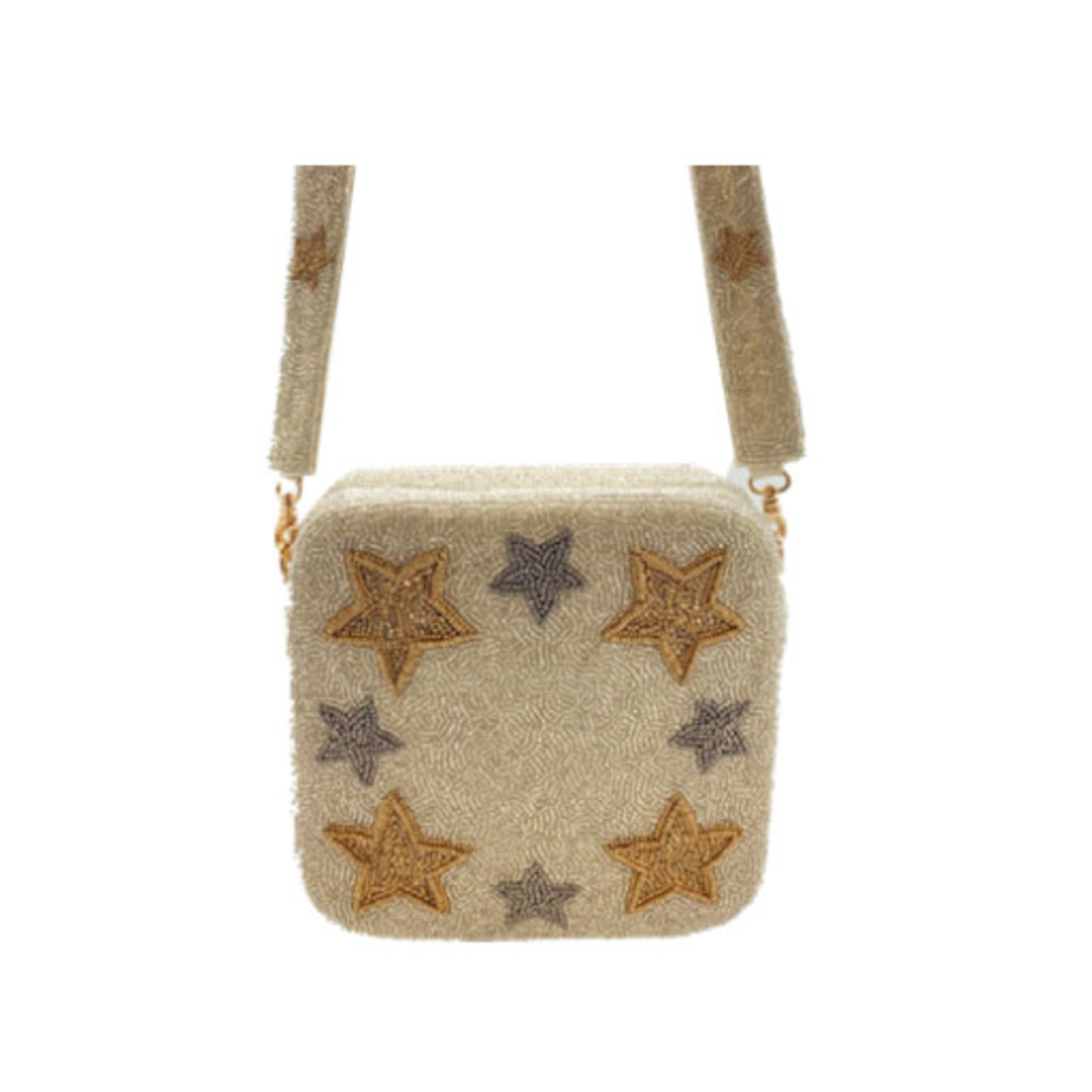 LA Chic Designs 3 Tone Silver Stars Box Beaded Bag W/Star Strap