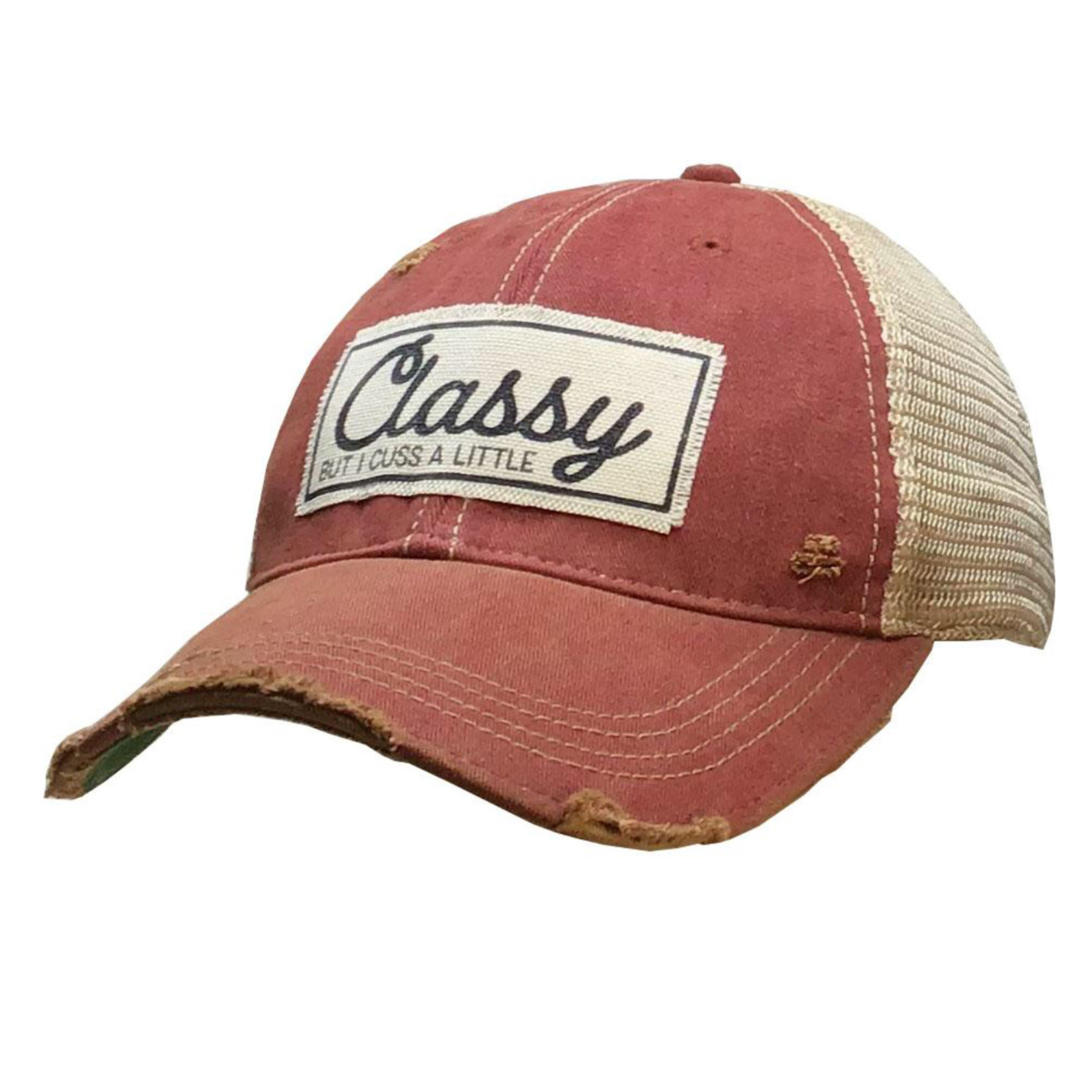Vintage Life “Classy But I Cuss A Little” Distressed Trucker Cap - Dark Red