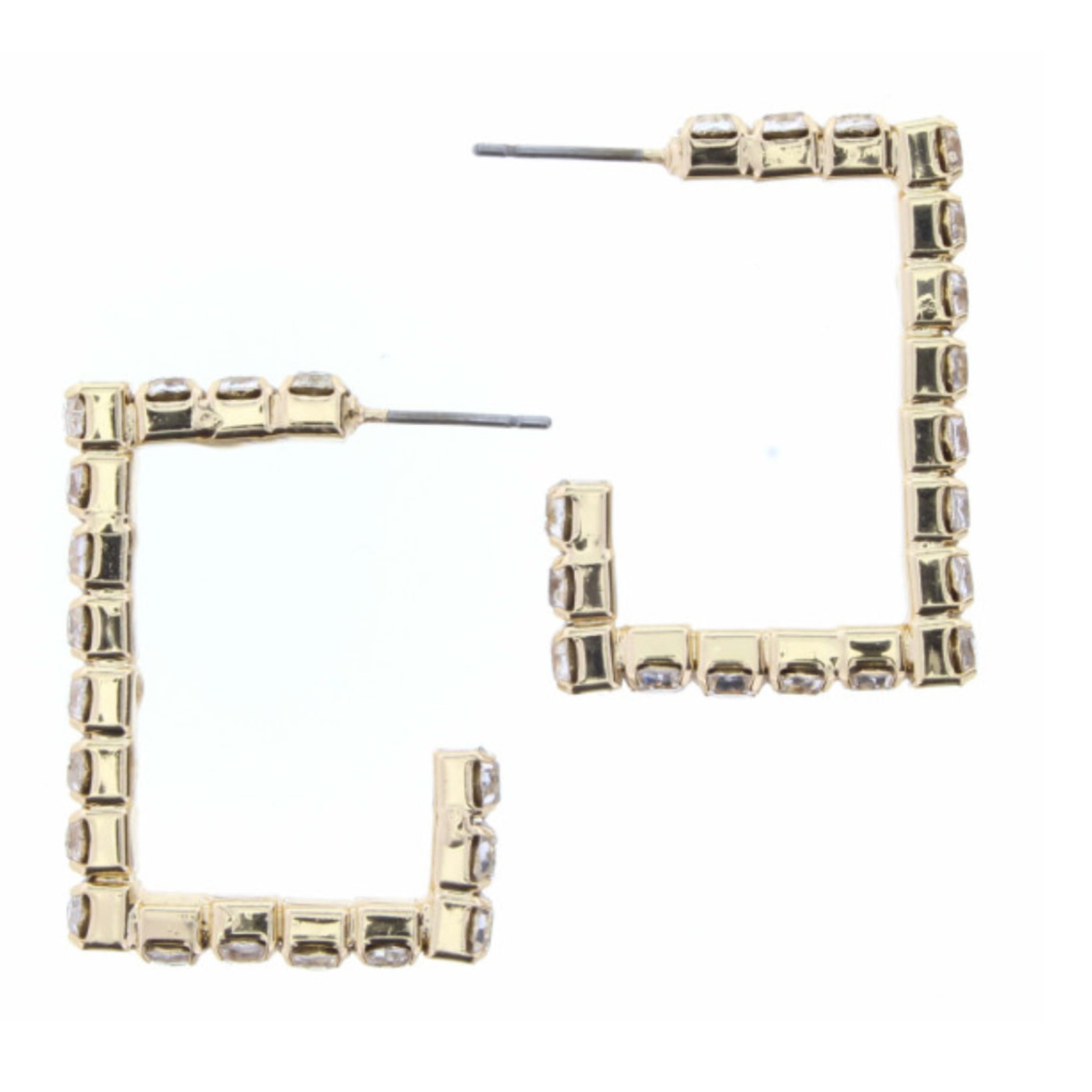 Gold Partial Square W/Crystals Earrings