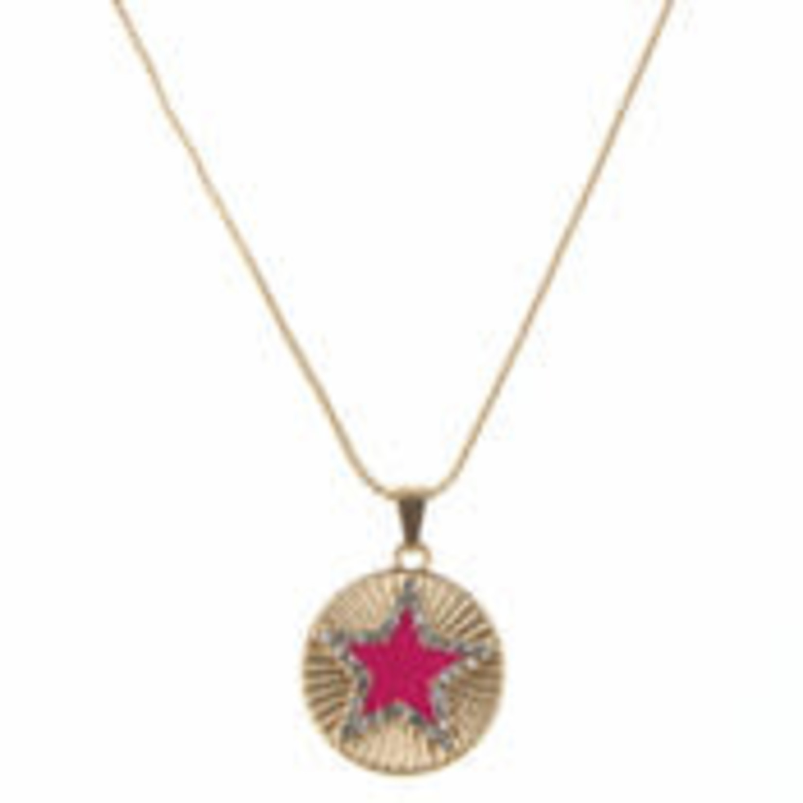 Kids 14 in. Gold Textured Disk & Hot Pink Star Necklace