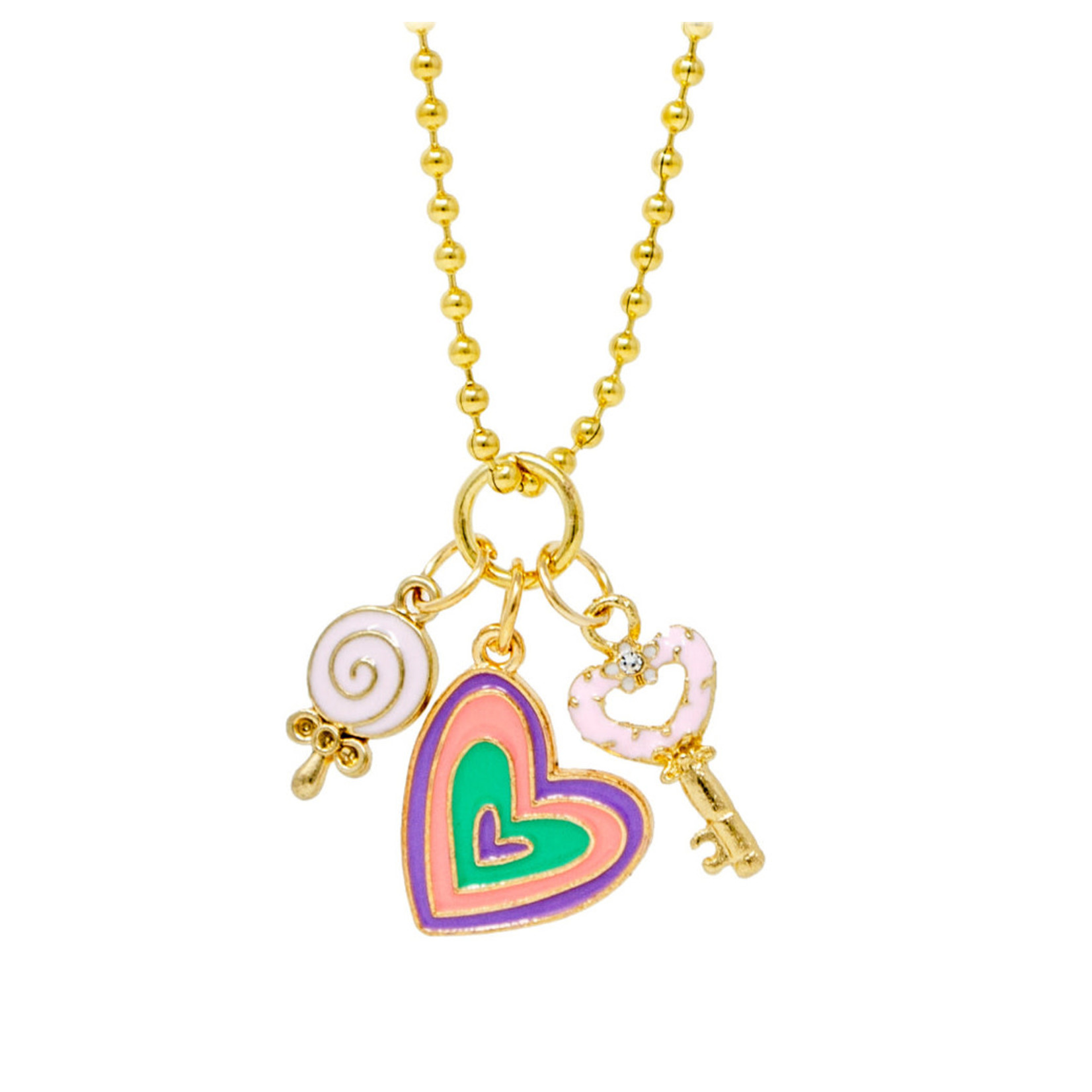 Zomi Gems Heart, Lollipop, & Key Gold Charm Necklace