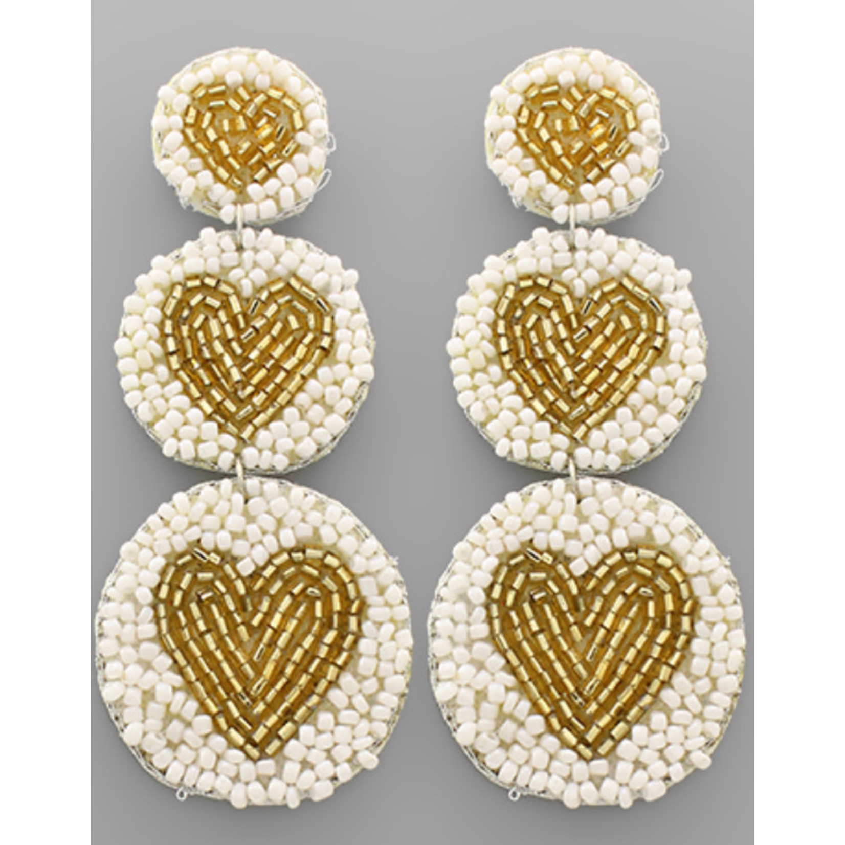 Golden Stella 3 Heart Disk Earrings - White