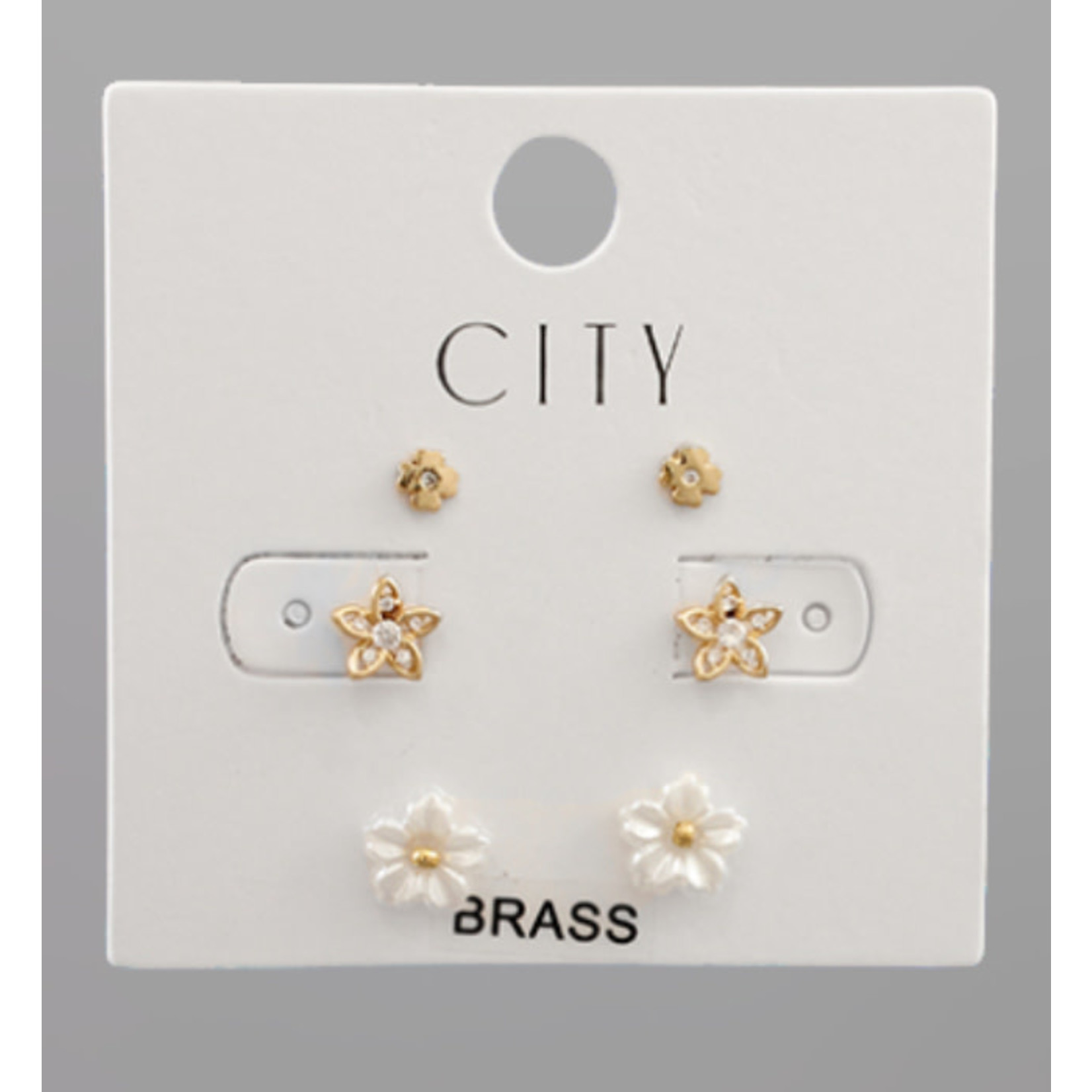 Golden Stella Pearl & Crystal Flower Earring Set