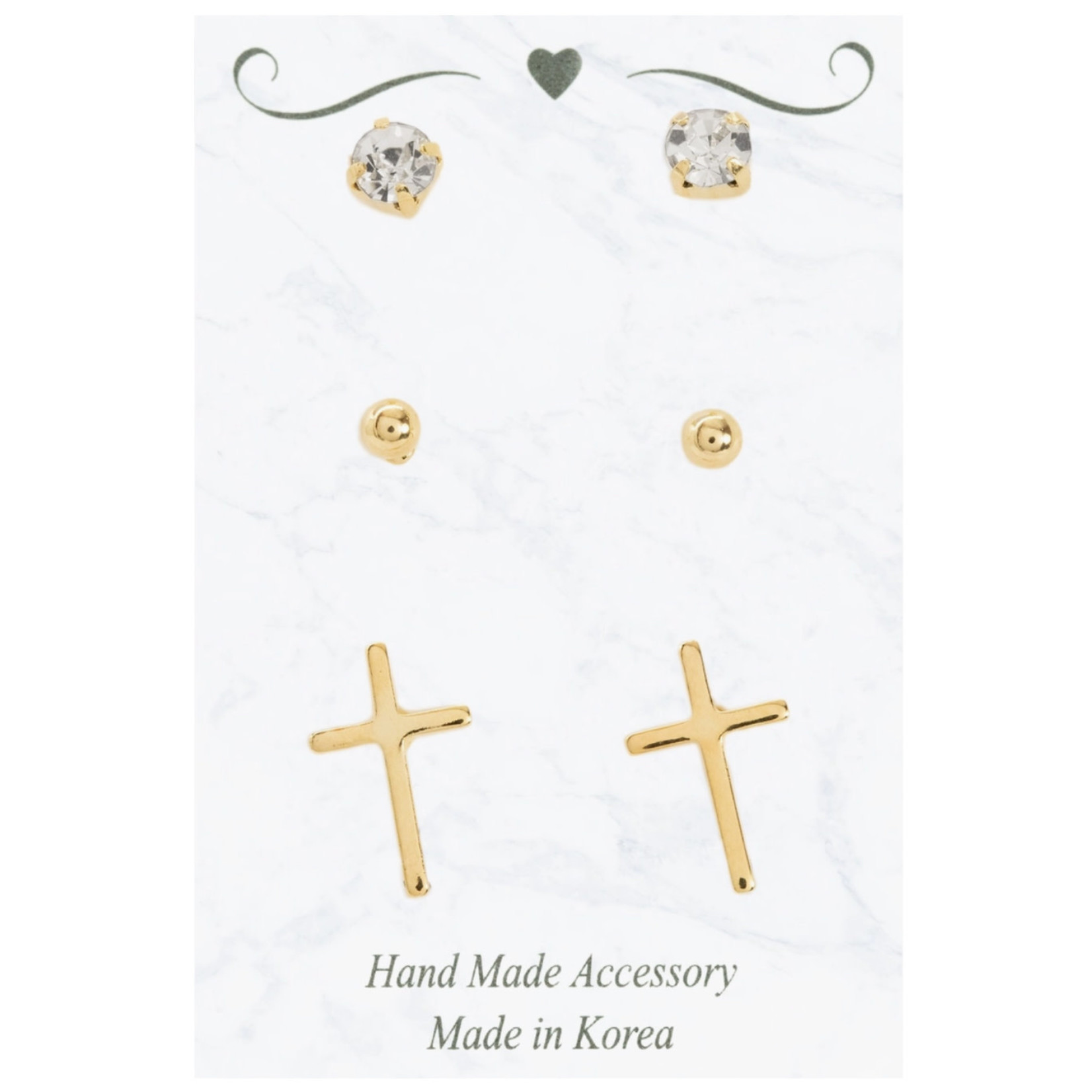 Suzie Q 3 Piece Studs with Cross Earrings Set - Gold